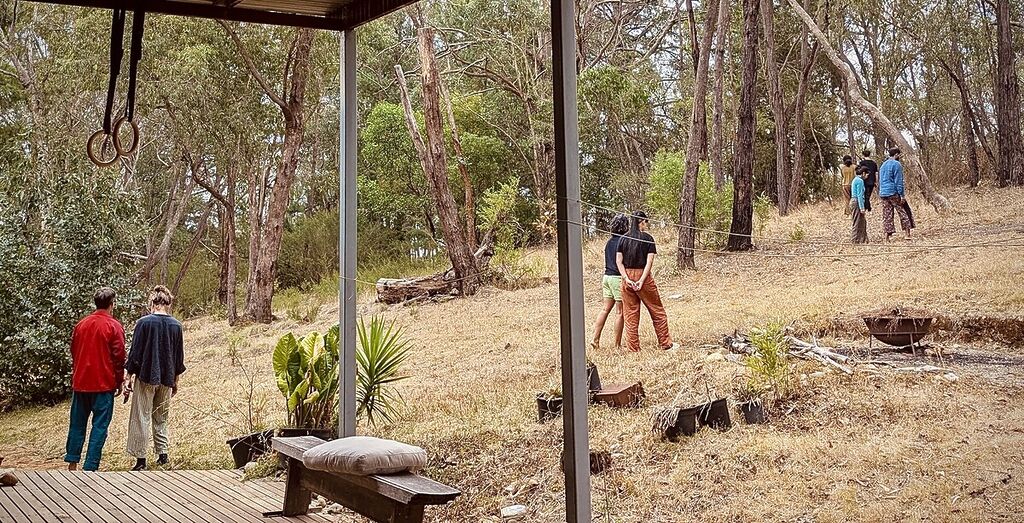 Participants outside walking.
